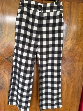 Kiwi Black and White Gingham Wide Leg Pants Size Large -New With Tags!